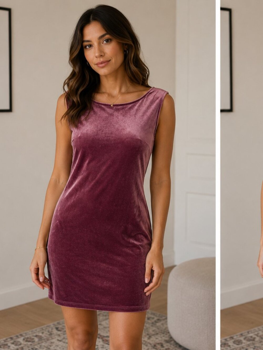 Steve Madden Velvet Mini Dress Burgundy Sleeveless | Soft Stretch Party Dress - Picture 2 of 10